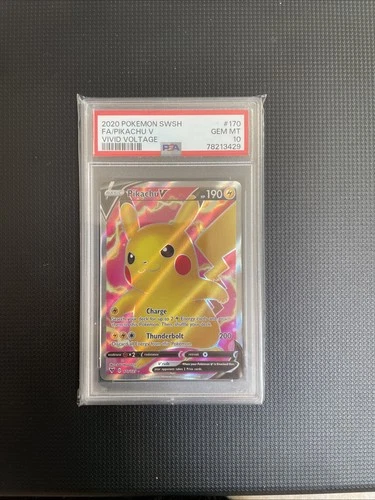 2020 Pokemon SWSH Full Art Pikachu V PSA 10 Gem Mint Vivid Voltage 170/185 Card