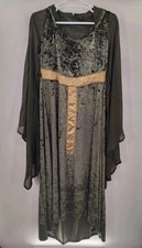 Medieval Renaissance Green Velvet Hooded Costume Dress 2xl Lace Up Gothic