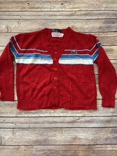 VINTAGE Lacoste Sweater kids 5 Red Izod 70s 80s Cardigan Crocodile USA Stripe