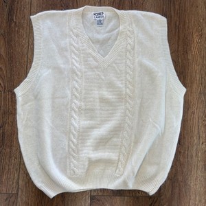 VTG 80s Koret Angora Lambswool V-Neck Sweater Vest Plus Size 24W Retro 3X Ivory