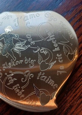 Vintage Womens Elgin American I Love You Heart Shape Cupid Powder Compact 1940's