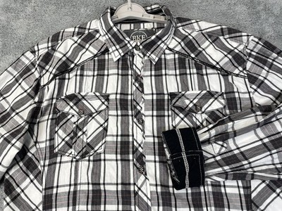 BKE Shirt Mens 2XL Black White Plaid Long Sleeve Western Pearl Snap Athletic Fit