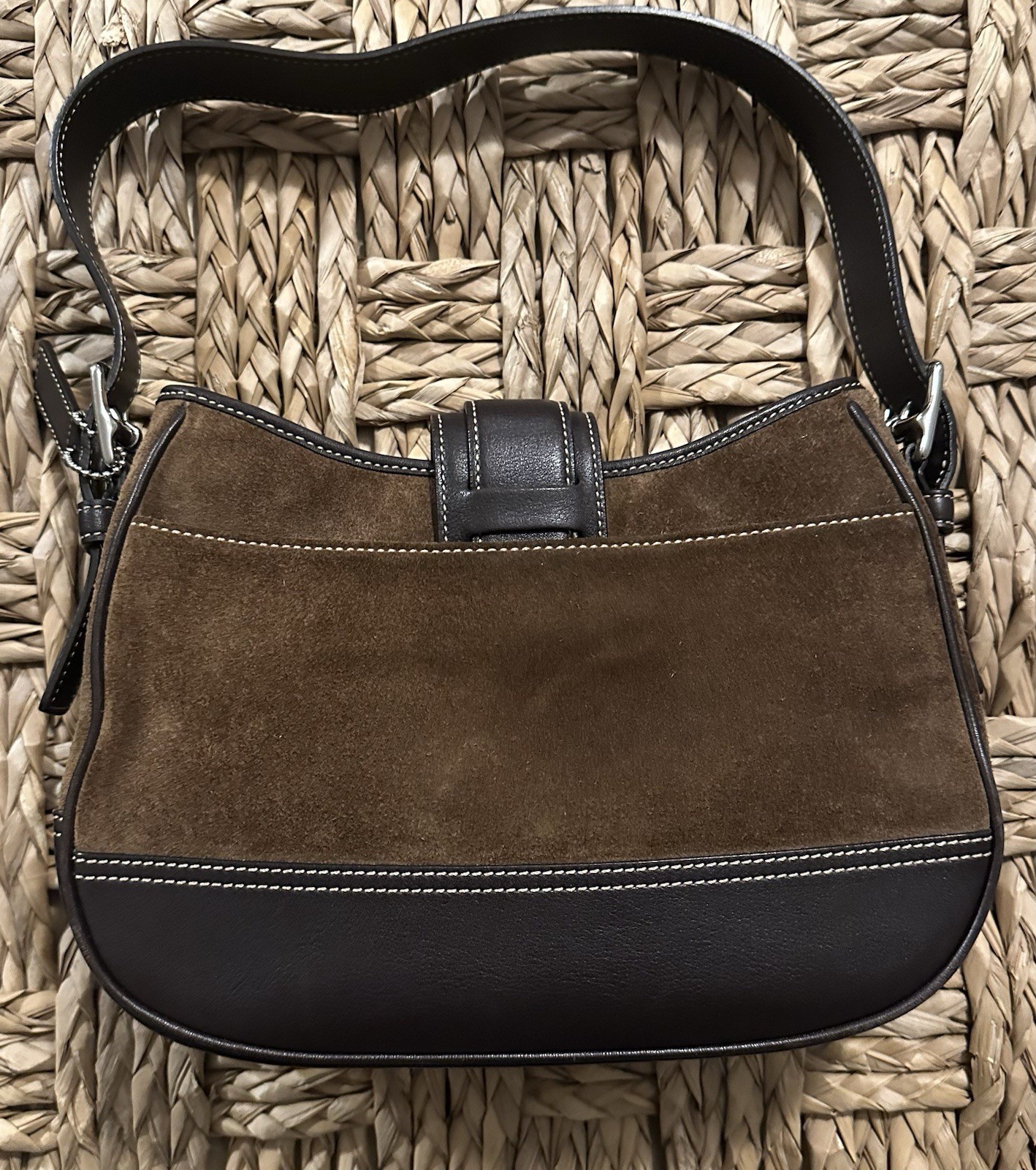 Vintage COACH 7589 Brown Hampton Suede Leather Hobo Shoulder Bag With Buckle thumbnail 6