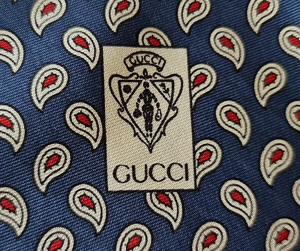 BUFANDA CORBATA ASCOT DOBLE LARGA SEDA AZUL GUCCI AUTÉNTICA ITALIA CABALLERO VINTAGE Foto 4 de 4