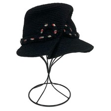 Everitt Needlepoint Vintage Women s Hat Fascinator Black Cloche Woven Rope Band