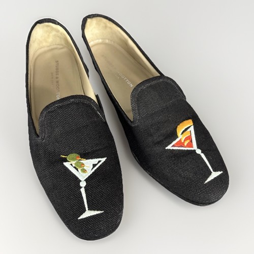 Stubbs & Wootton Palm Beach Linen Cocktail Martini Loafers Slipper Men 12 Black