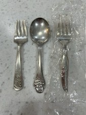 Vintage Children  s Silverware Set 3, Gerber Spoon, Wm Rogers Fork, Imperial Fork