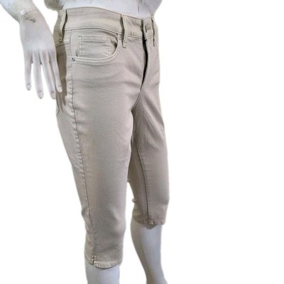 Nydj women's skinny Capri Jeans Size 4P Petite feather Stretch Tan Beige 01