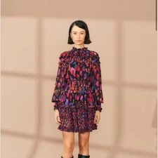 Farm Rio Iridescent Leopard Ruffled black mini dress size XL