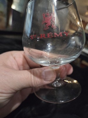 St-Rémy Red Script Stemmed Mini Snifter Glass  French Brandy Cognac