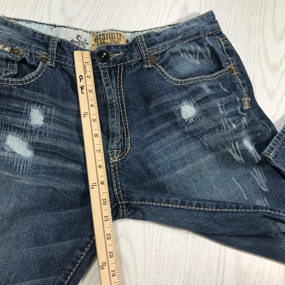 Jeans Franky Max Vintage Hombres 38x32 Azul Bordado Punto Grueso Bigotes Y2K Foto 4 de 4