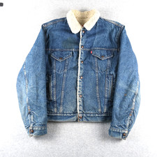 Vintage 80s Levis Jacket Men 44L Sherpa Lined 71608 0216 Denim Trucker USA Made