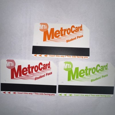 Lot of 3 NYC MTA MetroCard Student Pass (Green, Red, Orange) NYC Collectible