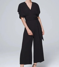 nwot WHITE HOUSE BLACK MARKET Size 2 Open-Back Jumpsuit Wide Cropped Legs Black