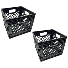 Milk Crate, Stackable Plastic Storage Bin, Black, 16 Qt, 2-Pack