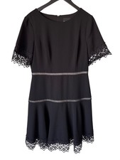 Shani Fit & Flare Dress Size 10 Lace Trim Crepe Short Sleeve Black Evening Wear