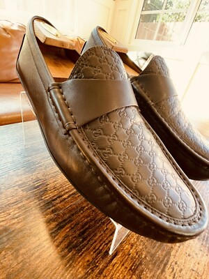 GUCCI Guccissima Embossed GG Brown Driving Loafer 466904 Size UK 7