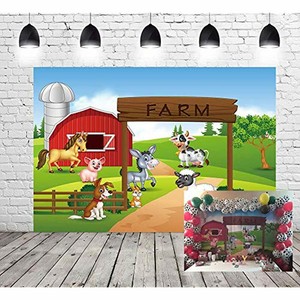 Farm Theme Photography Backdrop Red Barn Animals Barnyard House
