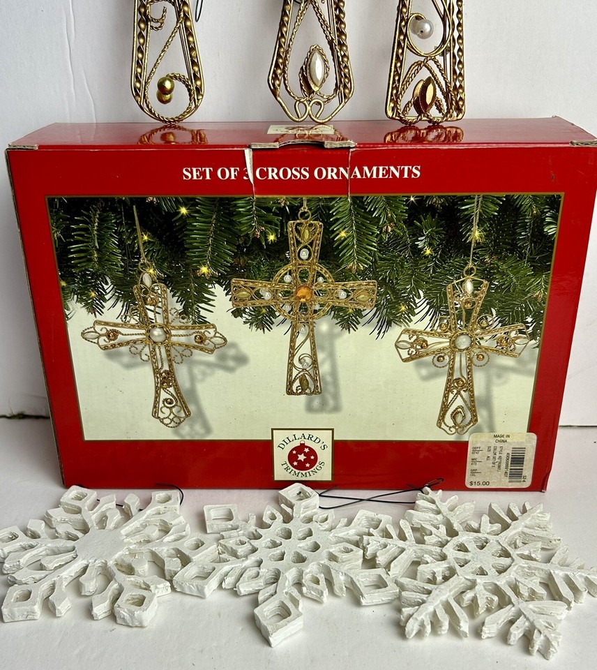 Dillards Trimmings Christmas Ornaments Set of 3 Cross Gold Tone 3