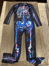 Mens Full Body Skeleton Jock Zentai Shiny Spandex Suit Bodysuit M