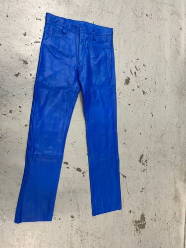 Mens Biker Jeans Real Blue Or Blue Leather Sleek And Sexy 501 Style Pants New - Picture 4 of 17