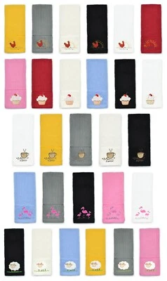 KITCHEN TRENDS Pack Of 3 Tea Towel Large Cotton Rich Embroidered Chicken Sheep Cupcake 5 Design