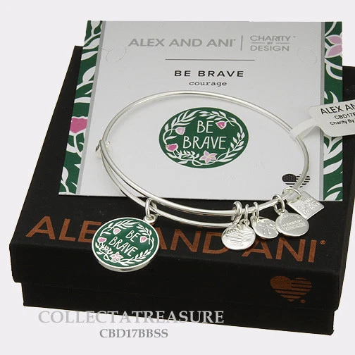 Authentic Alex and Ani Be Brave Shiny Silver Charm Bangle CBD