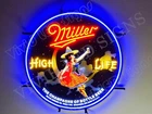 Vivid LED Miller Lite Beer High Life Girl 24"x22" Neon Sign Lamp With Dimmer