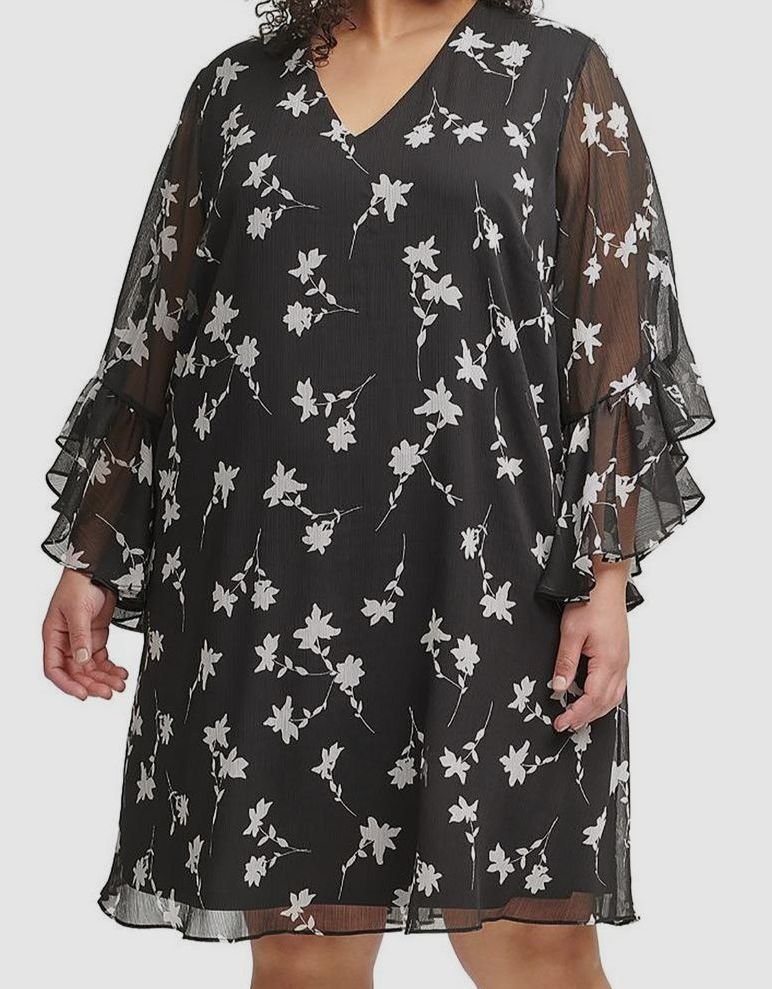 Calvin Klein Women's Black Chiffon Shift Dress Plus Sz 18W