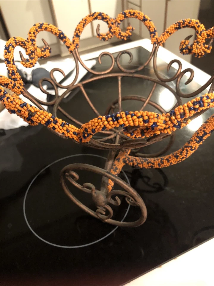 Mini bicicleta de hierro con cuentas naranja y negro Foto 2 de 4