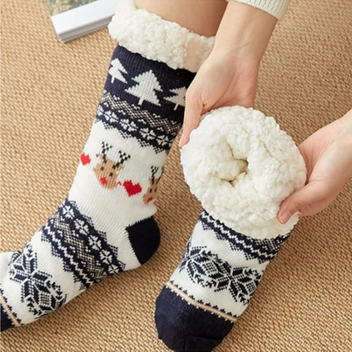 Winter Women Thermal Sherpa Socks Thick Fuzzy Fleece Lined Slipper Bed Sock