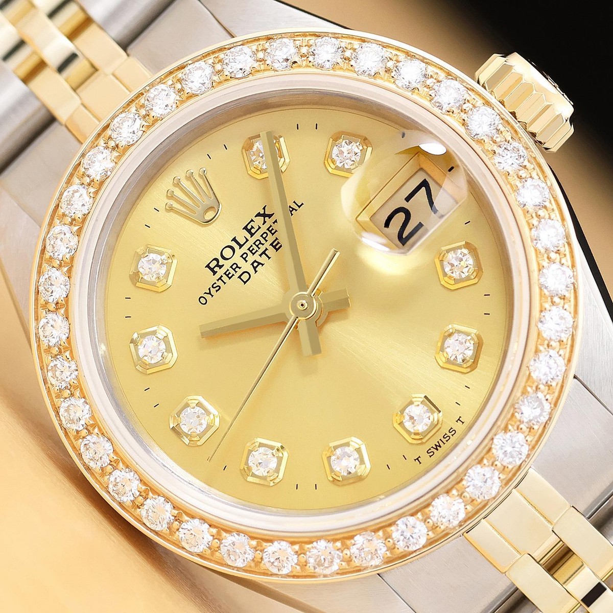 ROLEX LADIES DATE 6917 CHAMPAGNE DIAMOND DIAL 14K YELLOW  display picture 3