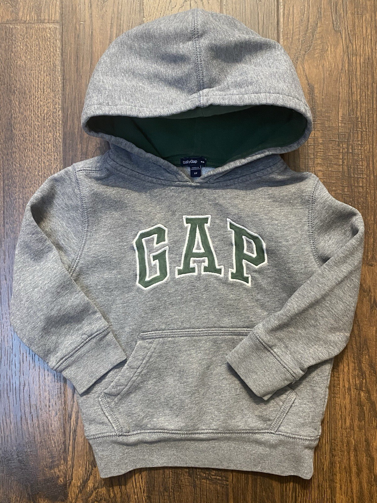 Gap Toddler Hoodie Gray Green Logo Pullover 2T