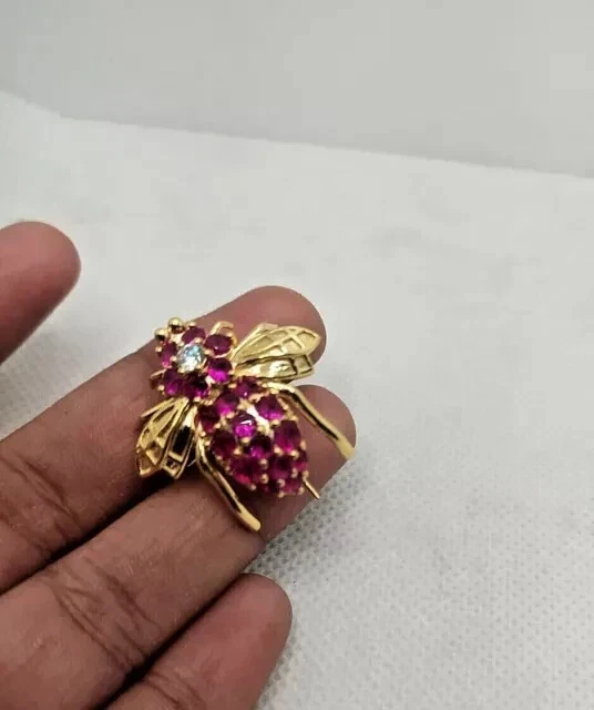 2Ct Round Cut Lab-Created Pink Ruby Bee Brooch Pin 14K Yellow Gold Plated - Image 3 of 4