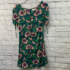 Urban Outfitters Dress Womens Small Green Floral Drawstring Ruched Mini