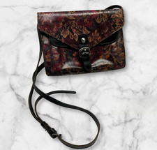 Patricia Nash Cassano Leather Crossbody Floral Leaves Black Gold Red Organizer