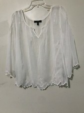 Jessica Simpson Size L White Floral Lace Trim Stylish Top Blouse Women