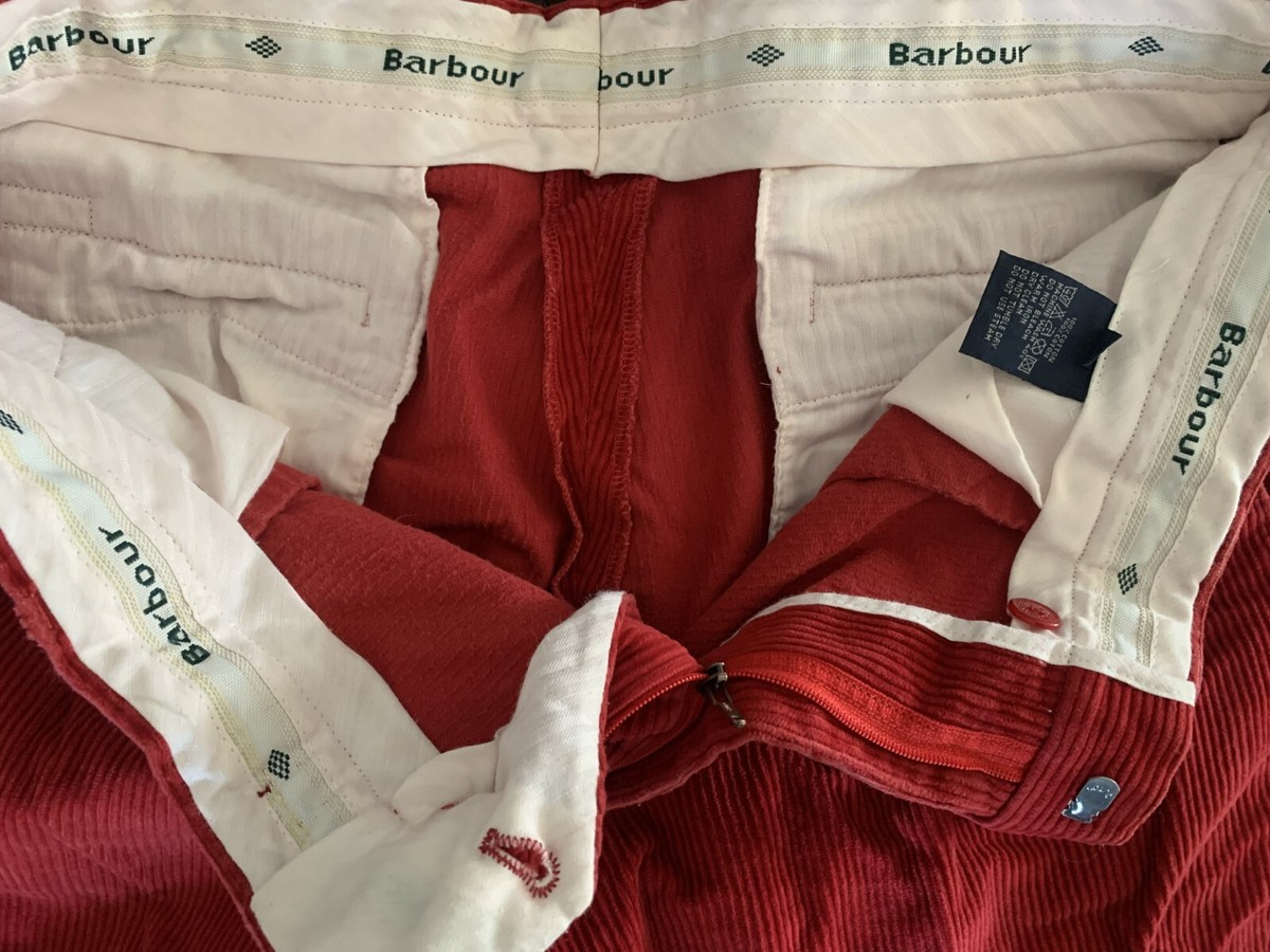 MEN BARBOUR CORDUROY RED TROUSERS SIZE W40 W 30 UK