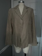 THIERRY MUGLER TAN AND GOLD STRIPED LINEN FITTED BLAZER RARE