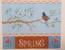 Amanda Lawford Needlepoint Canvas Hand painted Spring,tree,bird,flower 14ct