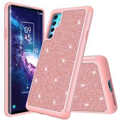 For TCL 20S TCL 20 Pro 5G Shockproof Glitter Phone Case Hybrid Cover w/ Glass