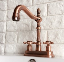 Antique Red Copper Dual Hole Washbasin Tap Deck Mounted Bathroom Sink Faucet