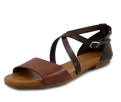 Sandali Donna Bassi Comodi Flat in Pelle Marrone Cuoio RAQUEL PEREZ | eBay