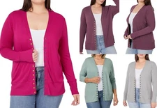 1X 2X 3X Plus Women's Snap Button Long Sleeve Lightweight Soft Sweater Cardigan