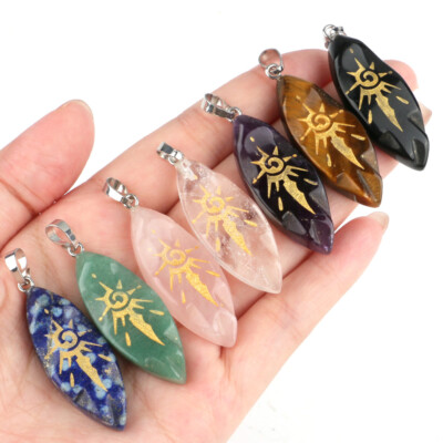 Natural Crystal Chakra Pendant Sun Symbol Wishing Stone Necklace Healing Reiki