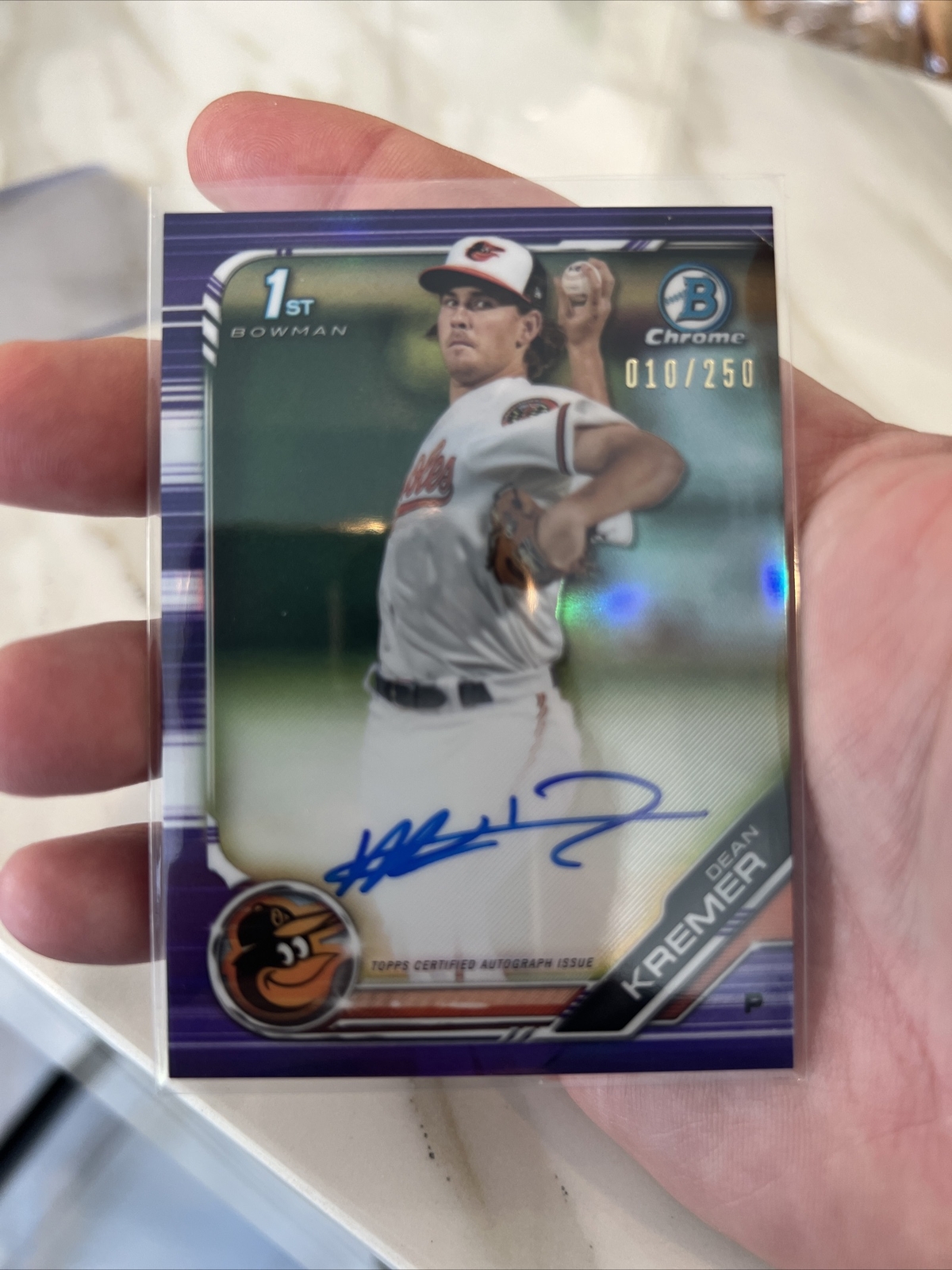 2019 Bowman Chrome Purple Refractor Dean Kremer Auto 010/250