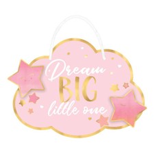 BABY SHOWER Hello World Girl DELUXE HANGING SIGN  Party Supplies Pink Gold