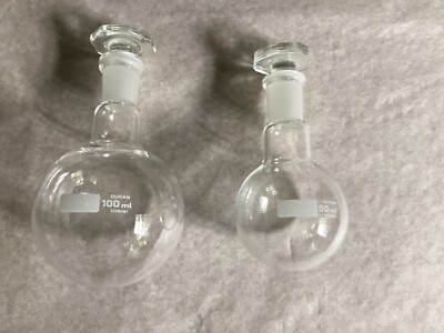 2 x Rundkolben *SET* enghals -100/50ml,Stopfen NS 14/15, Fa. Schott-Germany*NEU*