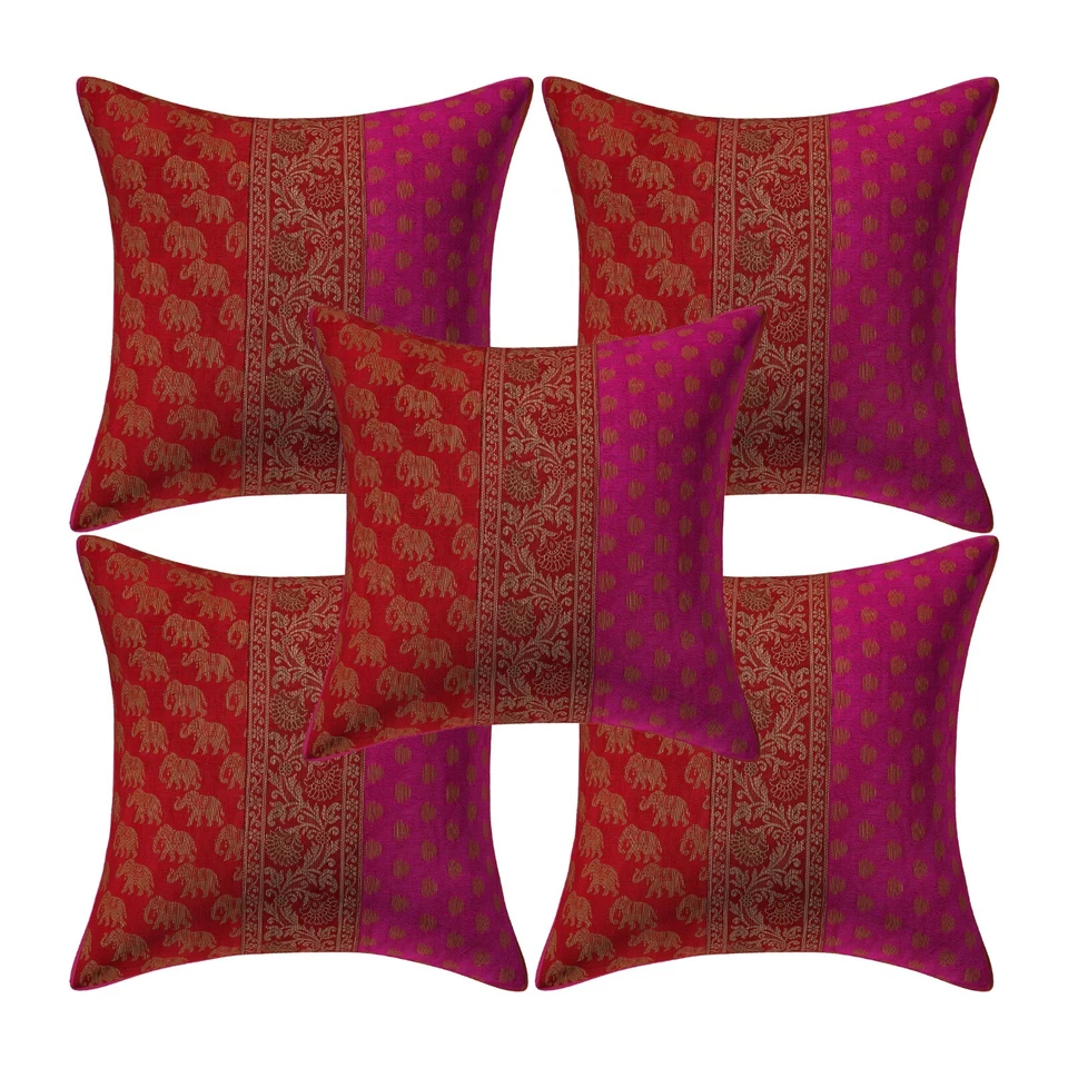 Juego de 4 fundas de almohada para sofá hechas a mano decoración brocado de seda 16x16 pulgadas Foto 3 de 4