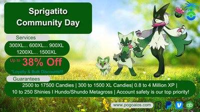 Go Big on Sprigatito Community Day: 1500 XL Shiny XP Stardust Max lvl Shundo!